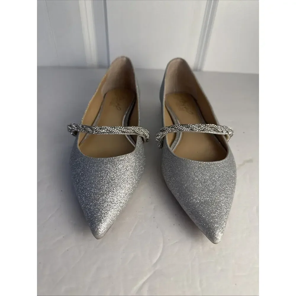 Jewel Badgley Mischka Women's Vana Pointed Toe Evening Flat Shoes Size 5 1/2 New - Picture 6 of 10